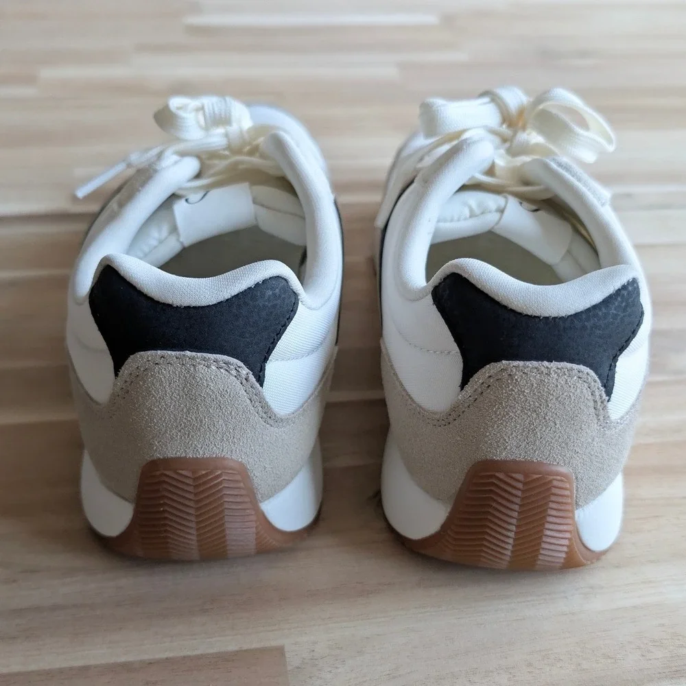 Freely‎ Womens White Tan Suede Mixed Media Lace Up Athletic Shoes Size 8